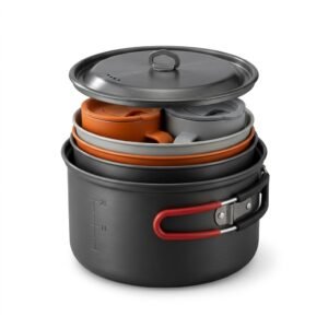 Compact Camping Cookware Set with Outdoor Pots, Pan and Cooking Accessories